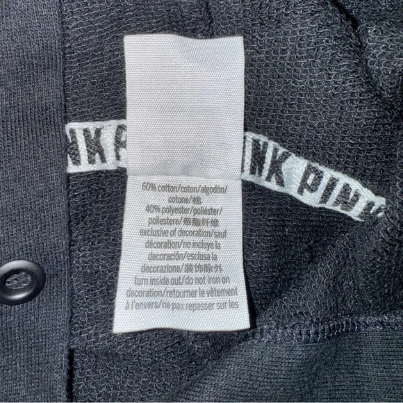 Victoria’s Secret Pink Brand Black Crop Hoodie Sweatshirt Women’s Chic Y2K‎ 90’s - Picture 6 of 9